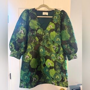 Tuckernuck/Pomander Place Green Jacquard Samantha Dress L *altered v neck